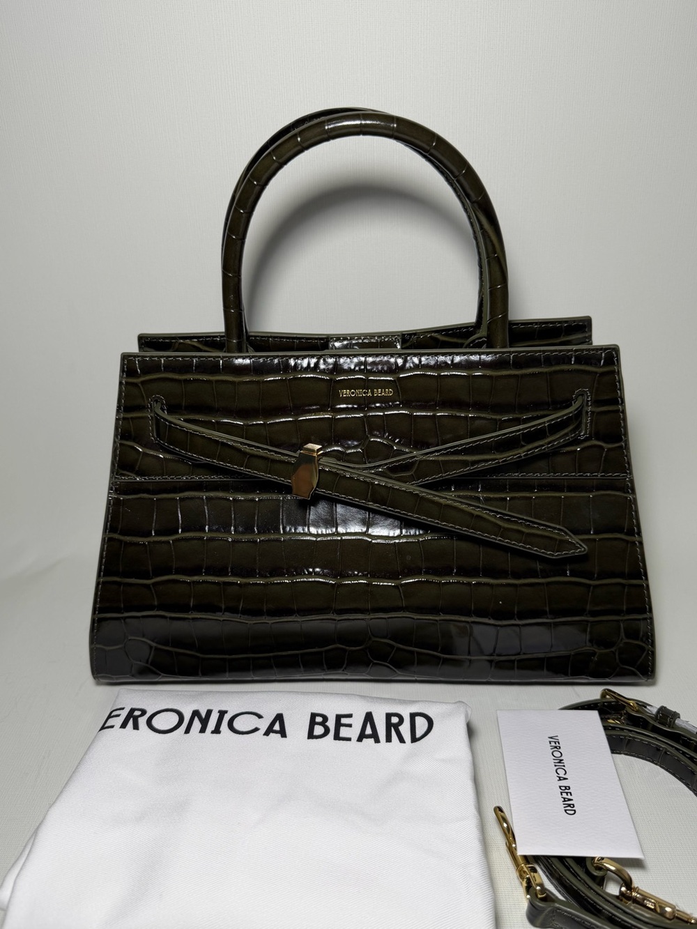 Veronica Beard Dash Bag
Green Croc-Embossed Leather Belted Handbag - Picture 8 of 10